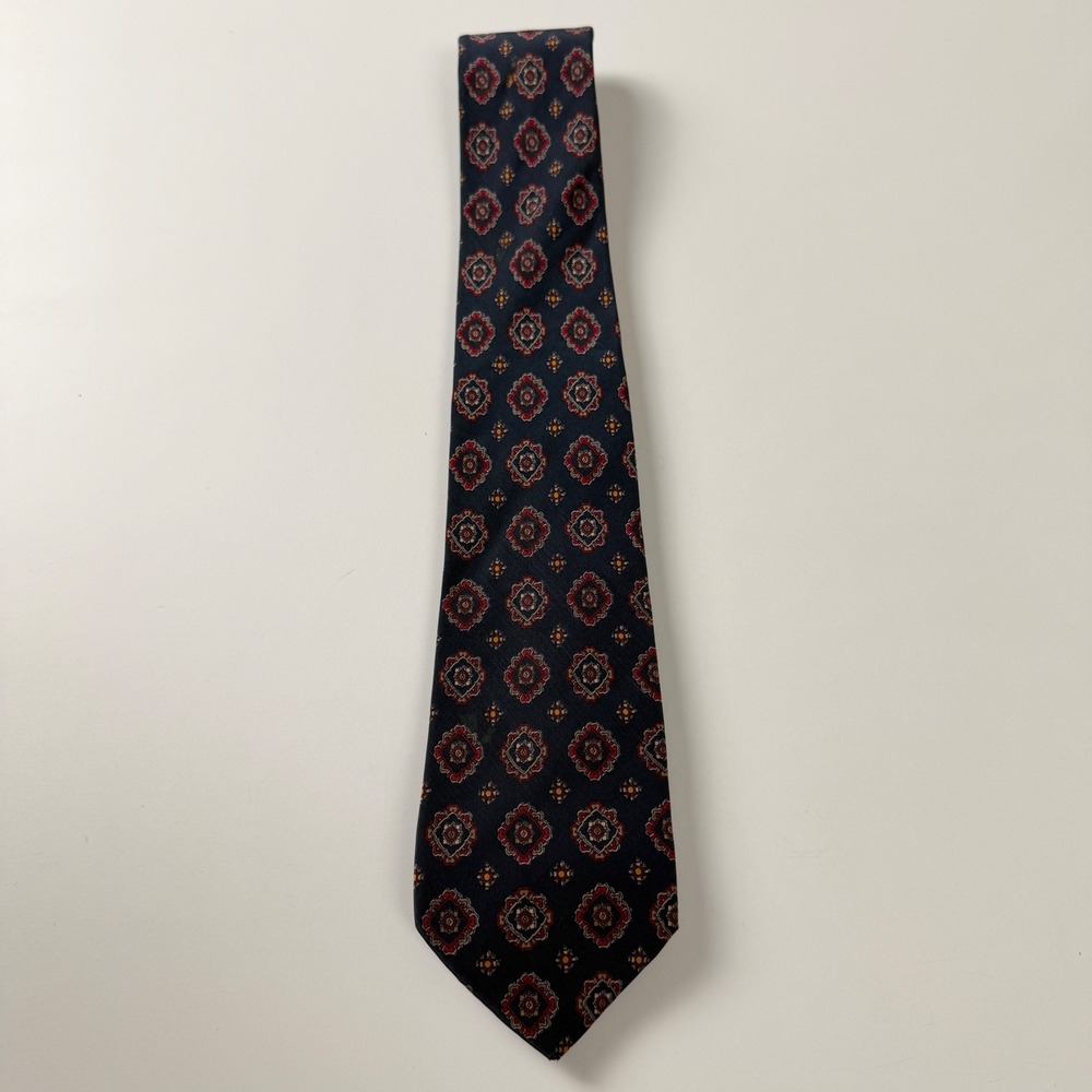 Vintage Ted‎ Lapidus Necktie Navy Geometric Medallion 100% Silk Italy
